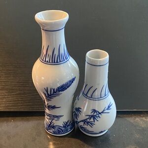 Blue and white bud vases.  Price is for both vases.
